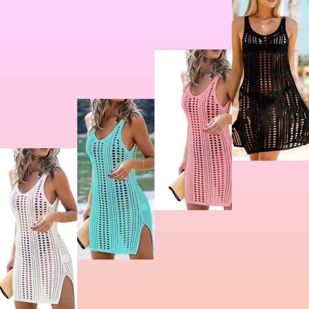 Solid Crochet Bikini Cover Up with Fringe Trim Wom